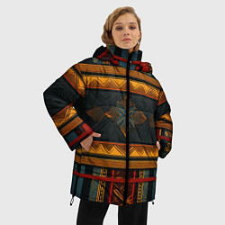Куртка зимняя женская Этнический рисунок в полоску, цвет: 3D-красный — фото 2