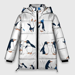 Куртка зимняя женская Семейство пингвинов на прогулке, цвет: 3D-черный