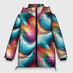 Куртка зимняя женская Волнообразная разноцветная абстракция, цвет: 3D-красный