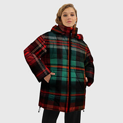 Куртка зимняя женская Красно-зелёная шотландская клетка, цвет: 3D-черный — фото 2