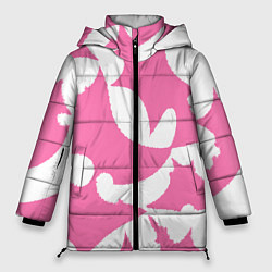 Куртка зимняя женская Бело-розовая абстрактная композиция, цвет: 3D-черный