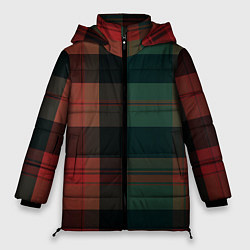 Куртка зимняя женская Зелёно-красная шотландская клетка, цвет: 3D-черный