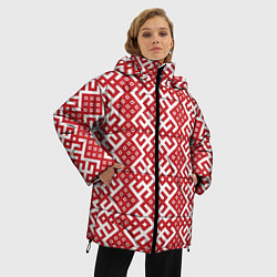 Куртка зимняя женская Макошь - славянские обережные узоры, цвет: 3D-красный — фото 2