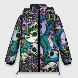 Куртка зимняя женская Череп панк паттерн, цвет: 3D-светло-серый