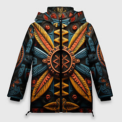 Куртка зимняя женская Орнамент в стиле африканских племён, цвет: 3D-черный