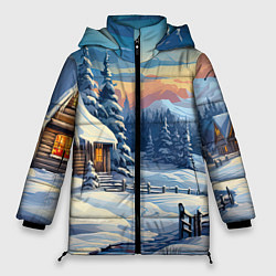 Куртка зимняя женская Зимний новогодний пейзаж, цвет: 3D-черный