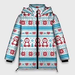 Куртка зимняя женская Пингвины вышивка крестиком, цвет: 3D-красный