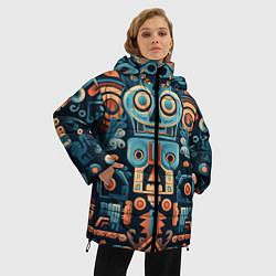 Куртка зимняя женская Симметричный абстрактный паттерн в ацтекском стиле, цвет: 3D-черный — фото 2