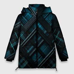 Куртка зимняя женская Тёмно-синяя диагональная клетка в шотландском стил, цвет: 3D-светло-серый