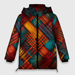 Куртка зимняя женская Разноцветная клетка в шотландском стиле, цвет: 3D-светло-серый