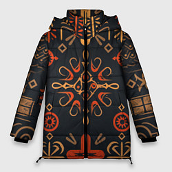 Куртка зимняя женская Орнамент в славянском стиле, цвет: 3D-красный