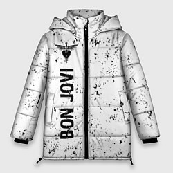 Куртка зимняя женская Bon Jovi glitch на светлом фоне по-вертикали, цвет: 3D-черный