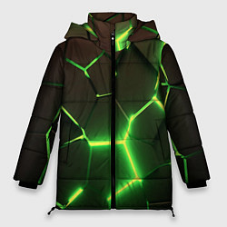 Куртка зимняя женская Зелёные плиты разломы атомные, цвет: 3D-черный