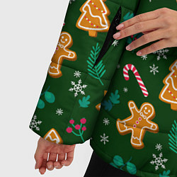 Куртка зимняя женская New year pattern with green background, цвет: 3D-черный — фото 2