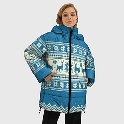 Куртка зимняя женская Sweater with deer on a blue background, цвет: 3D-черный — фото 2
