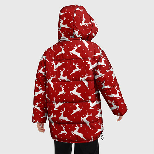 Женская зимняя куртка Красный паттерн с новогодними оленями / 3D-Красный – фото 4