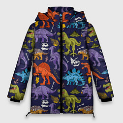 Куртка зимняя женская Мультяшные динозавры, цвет: 3D-светло-серый