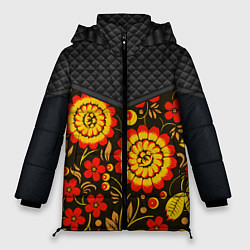 Куртка зимняя женская Хохлома: ягоды-листья-цветы, цвет: 3D-красный