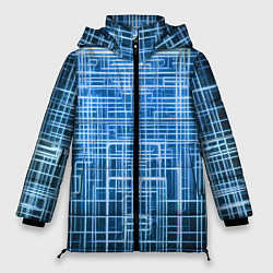 Куртка зимняя женская Синие неоновые полосы киберпанк, цвет: 3D-красный