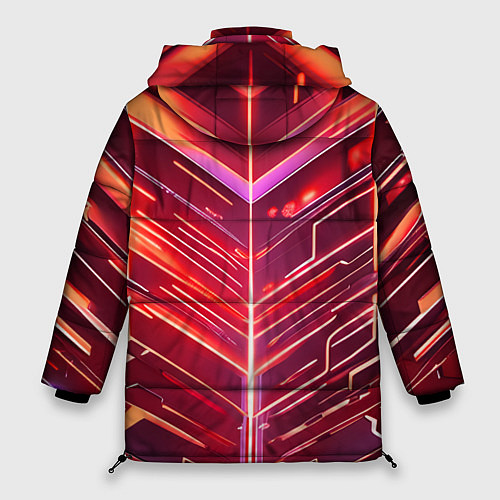 Женская зимняя куртка Красные неон полосы киберпанк / 3D-Светло-серый – фото 2