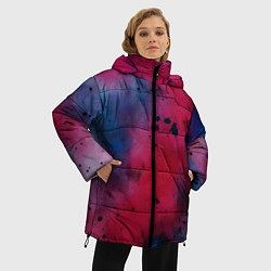 Куртка зимняя женская Акварельные брызги в розовом, цвет: 3D-красный — фото 2