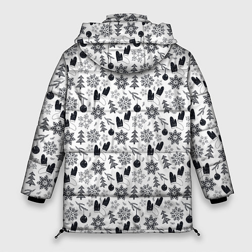 Женская зимняя куртка Чёрно - белый новогодний узор / 3D-Светло-серый – фото 2