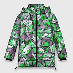 Куртка зимняя женская Маленькие зелёные треугольники, цвет: 3D-светло-серый