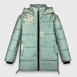 Куртка зимняя женская Снежинки и звезды на матно зеленем, цвет: 3D-светло-серый