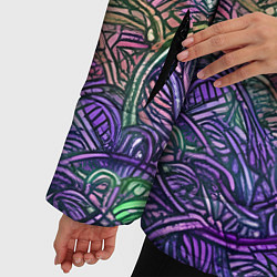 Куртка зимняя женская Вьющийся узор фиолетовый и зелёный, цвет: 3D-черный — фото 2