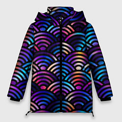 Куртка зимняя женская Разноцветные волны-чешуйки, цвет: 3D-красный