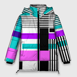 Куртка зимняя женская Геометрический узор в стиле пэчворк, цвет: 3D-черный