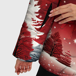 Куртка зимняя женская Зимний берег реки с деревьями и льдом, цвет: 3D-красный — фото 2