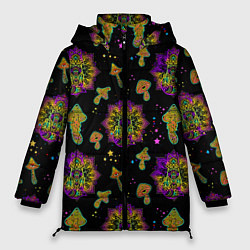 Куртка зимняя женская Грибы и мандалы, цвет: 3D-черный