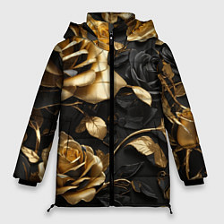 Куртка зимняя женская Металлические розы золотые и черные, цвет: 3D-светло-серый