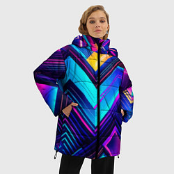 Куртка зимняя женская Геометрическая неоновая абстракция, цвет: 3D-черный — фото 2