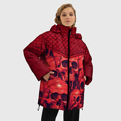 Куртка зимняя женская Расплавленные красные черепа, цвет: 3D-светло-серый — фото 2