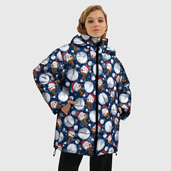 Куртка зимняя женская Весёлые снеговики - паттерн, цвет: 3D-светло-серый — фото 2