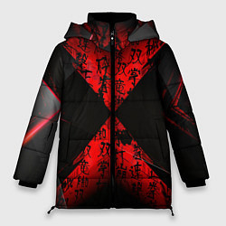 Куртка зимняя женская Иероглифы и текстуры, цвет: 3D-красный