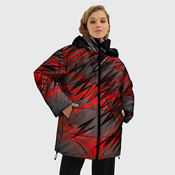 Куртка зимняя женская Красные полосы надрезы, цвет: 3D-красный — фото 2