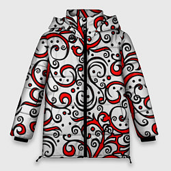Куртка зимняя женская Красный кружевной узор, цвет: 3D-черный