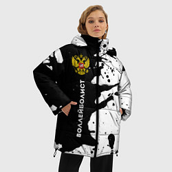 Куртка зимняя женская Воллейболист из России и герб РФ по-вертикали, цвет: 3D-черный — фото 2