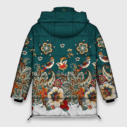 Женская зимняя куртка Индийский орнамент с птицами / 3D-Светло-серый – фото 2