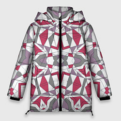 Куртка зимняя женская Геометрический узор красно серый, цвет: 3D-черный
