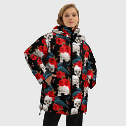 Куртка зимняя женская Skull in roses, цвет: 3D-черный — фото 2