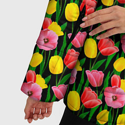 Куртка зимняя женская Разноцветные тюльпаны, цвет: 3D-красный — фото 2