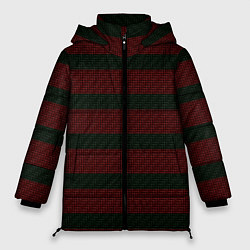 Куртка зимняя женская Текстура саржи с красными полосами, цвет: 3D-черный