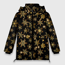 Куртка зимняя женская Россыпи золотых снежинок, цвет: 3D-черный