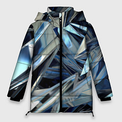 Куртка зимняя женская Абстрактные осколки голубого цвета, цвет: 3D-красный