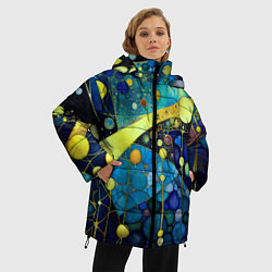 Куртка зимняя женская Абстракция в жёлто синих тонах с кругами и линиями, цвет: 3D-красный — фото 2