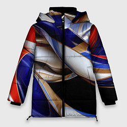Куртка зимняя женская Синие и белые волны абстракт, цвет: 3D-черный